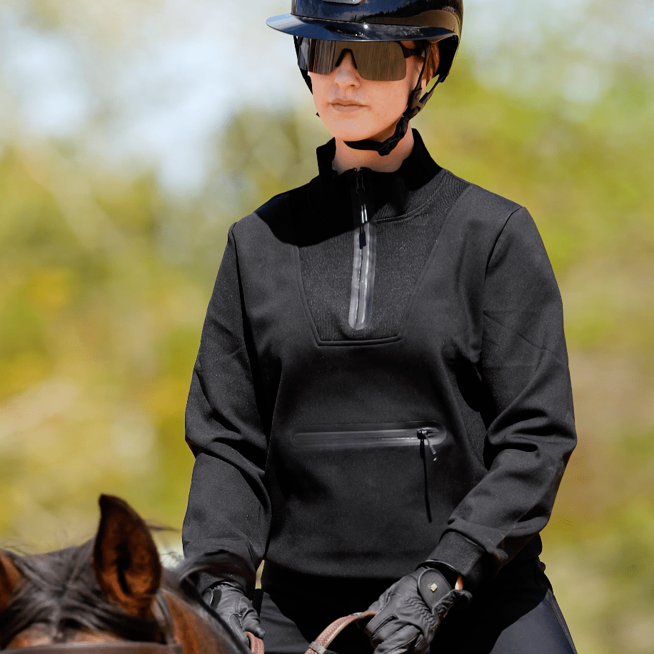 Tech Fleece Quarter Zip – Black Heavyweight Riding Pullover - ARMATEQ